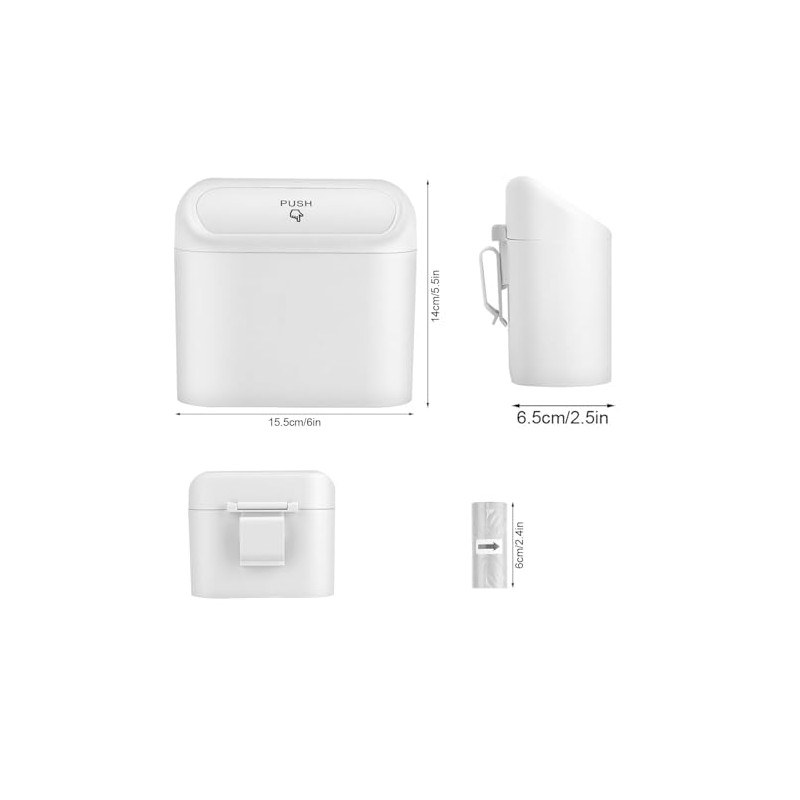 2Pcs Cubo de Basura para Coche con Tapa,Mini Blanco Bote