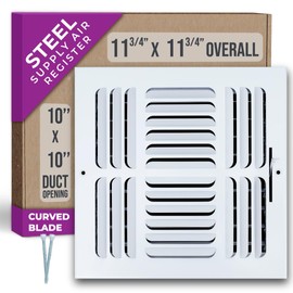 Fits 10x10 Duct Opening 4 Way Fixed Curved Blade Air Supply Diffuser by Handua | Register Vent Cover Grill for Sidewall and Ceiling | White | Outer Dimensions: 11.75" X 11.75"