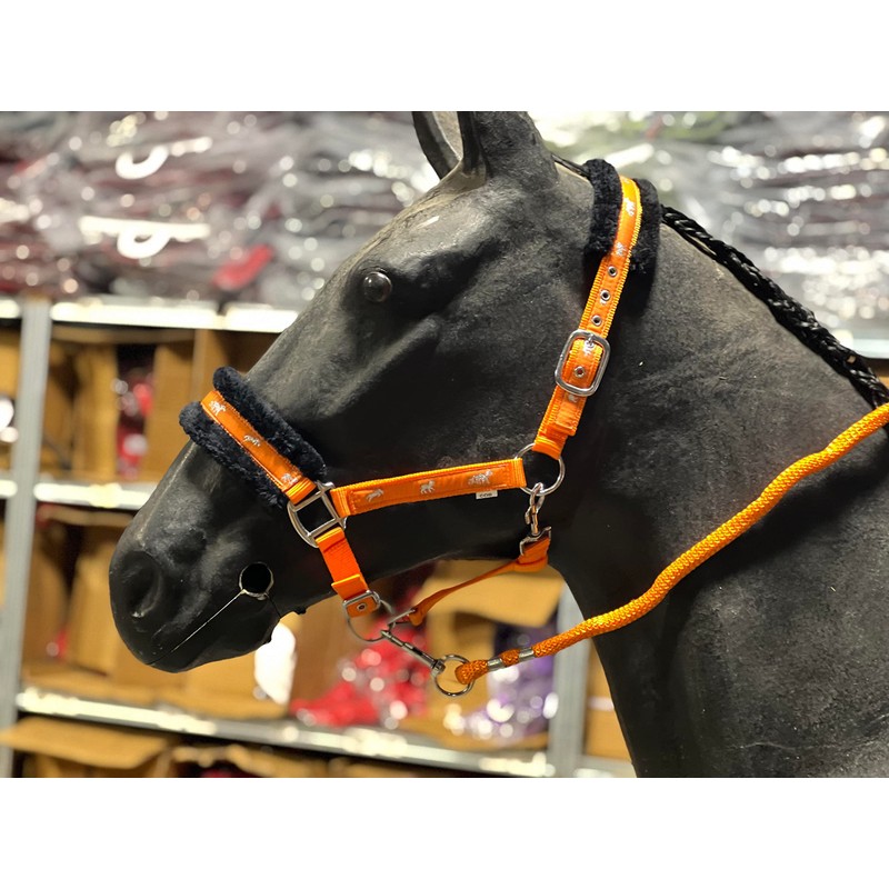 Equipride Horse Print Faux Lined Nylon Headcollars with Matching Lead