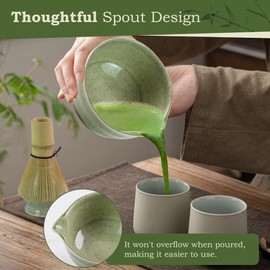 Myrthra 5PCS Matcha Whisk Set, Matcha Bowl with Spout, Bamboo Whisk, Bamboo Scoop, Ceramic Holder and Stainless Sifter for Tea Matcha Lover (Jade)