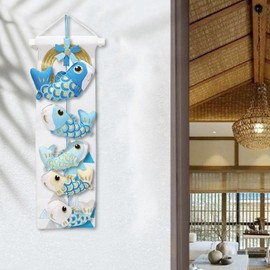 Koinobori Carp Streamer, Indoor Use, Hanging Decoration, Stylish, Popular, Tabletop, Toy, Crepe, Mini, May Doll, Tango Festival, Children's Day Decoration (5 Fish and Blue Tapestry)