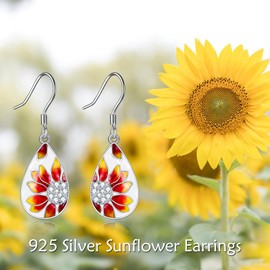VONALA Sunflower Earrings for Women 925 Sterling Silver Enamel Earrings Flower Dangle Sunflower Jewelry You are My Sunshine Gifts for Mom Wife Women