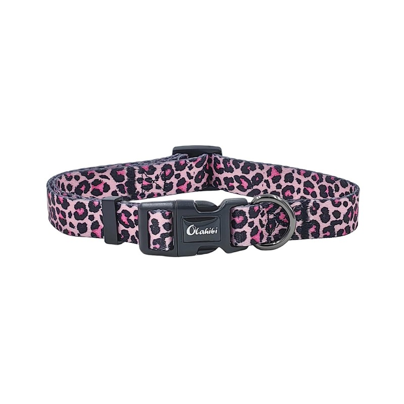 Olahibi Dog Collar Leash Set, Leopard Pattern, Polyester Material, 5ft