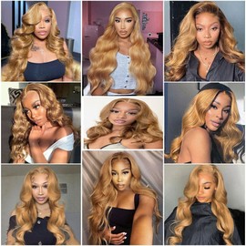Honey Blonde Bundles #27 Blonde Body Wave Human Hair Bundles Brazilian Hair Weave #27 Blonde Bundles Soft and Shiny Double Weft Brazilian Remy Hair Extensions 20 22 24 inch