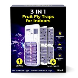 Upgraded Fruit Fly Traps for Indoors, Flying Insect Trap for Fruit Flies, Gnats, Plug in Bug Zapper Indoor with Dual-UV Lights & Trapping, Electric Grid & Glue Traps(1 Device & 4 Glue Boards)