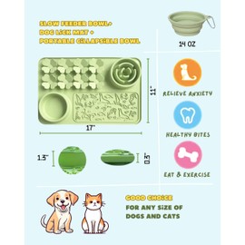 Silicone Lick Mat & Slow Feeder Bowl for Dogs and Cats – Suction Cup Snuffle Mat for Dogs and Cats – Slow Eating, Smell Training, Collapsible Portable Pet Bowl (Green)