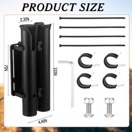 Seenelling Bicycle Fishing Rod Holder, 2 Tube Rod Rack, Black ABS Plastic, Surface Mount, Holds 2 Rods, 2.4 Inch Diameter, 12 Inch Height