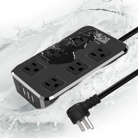 APS IPX6 Outdoor Power Strip Weatherproof, Waterproof Surge Protector with 6 Wide Outlet with 3 USB Ports, 6FT Long Extension Cord, Wall Mountable for Outside Decorations and More UL Listed(Black)