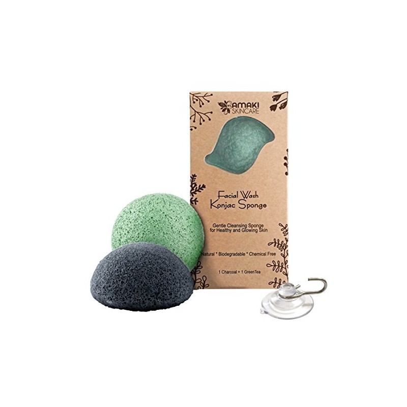 AMAKI SKINCARE Konjac Sponge Facial Cleanser with Added Green Tea