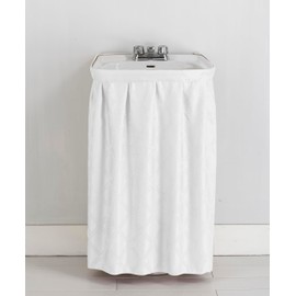 Castle Selection Fabric Sink Skirt Intersecting Leaves Pattern, Self Adhesive Water Repellent Vanity Cover (White)