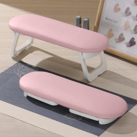 Diesisa Nail Arm Rest, Foldable PU Leather Nail Arm Rest for Nails with Soft Table Mat, Soft Hand Rest for Acrylic Nails/Nail Hand Rest for Manicure Salon Use-Pink