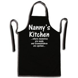 Nannys Kitchen Black Apron Grandma Gift - Great nan gift and ideal Nanny Chef Apron gift from the Grandchildren - Kitchen Gift for Grandma on mothers day - Birthday, Nans Apron Gift for grandma