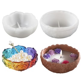 Voaesdk Flower Bowl Resin Molds, 2PCS Lotus Tray Silicone Moulds, Rose Texture Container Epoxy Molds for DIY Tealight Candle Holder Jewelry Trinket Storage Box Resin Craft Home Table Decor