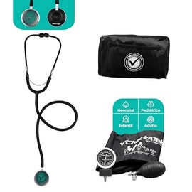 Checkatek Kit Baumanómetro Aneroide con Estetoscopio Doble, Medidor de Presión Arterial Manual Profesional con Brazalete Adulto y Estuche (Negro)