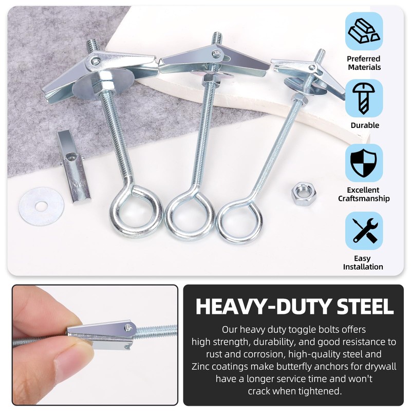 Glarks 15pcs M5 O-Shaped Eye Bolt Toggle Anchors Set for