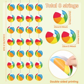 Sinload 8 Pieces Beach Ball Garland Summer Pool Party Hanging Banner Decorations Pool Ball Paper Cutout Garland Room Wall Decor for Hawaii Beach Birthday Baby Shower Party Favors Supplies