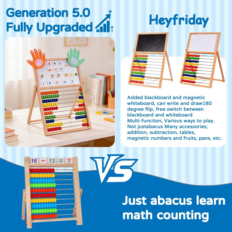Wooden Abacus for Kids Math - Double-Sided Black/Whiteboard for Toddlers