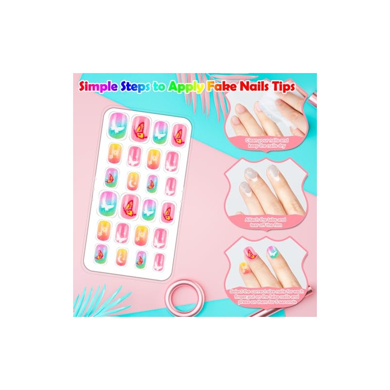 240 uñas postizas para niñas, uñas postizas acrílicas cortas de