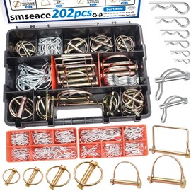 smseace 202Pcs Hitch Pins Clip Trailer Pins 15-Sizes Tractor Pins for Trailers Accessories,Farm Equipment, Lawnmower, Snowplow, Lawn Garden in Three-Point Accessories