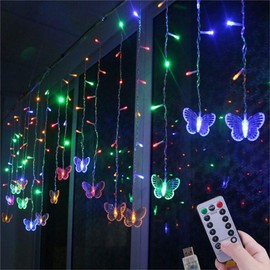Lainin 12ft/3.5M USB Powered 8 Modes Butterfly Curtain Night Light Strip Icicle Fairy String Light, Perfect for Room Garden Wall Christmas Wedding Indoor/Outdoor Party Decoration - Multi Color