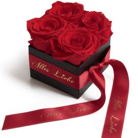 Alles Liebe Flowers for the Mum – Rose Box with Preserved Roses Durable 3 Years – 8.5 x 8.5 cm – Gift for Mother’s Day