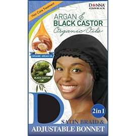 DONNA Argan & Black Castor Treatment Caps Satin Braid & Adjustable Bonnet Satin Bonnet for Sleeping Shower Cap Silk Bonnet White