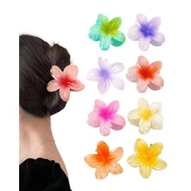 FUGLUS 8 Stück Blumen Haarspangen,Bunte Blumen Haarnadeln für Damen,Hawaii Haarspange Haarschmuck,Rutschfeste Kunststoff Haarspangen,Geschenke für Mädchen und Damen