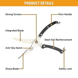 Hoteche 10-Inch Poultry Shears – Heavy Duty Kitchen Shears for Cutting Chicken, Meat & Bones – Stainless Steel Professional Kitchen Scissors with Non-Slip Handle
