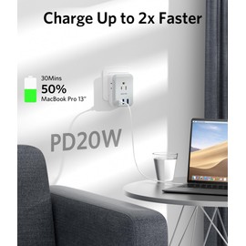 BESTEK - Paquete de 2 adaptadores de Enchufe de Viaje Europeo USB C - Adaptador de Enchufe de Estados Unidos a Europa con 4 tomacorrientes, 3 Cargadores USB (1 PD 20 W) Tipo C Adaptador de Enchufe