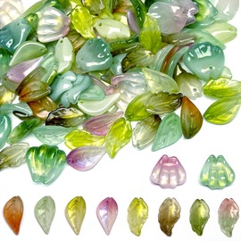 Glass Leaf Beads, 100pcs Assorted Crystal Tree Leaves Loose Bulk Beads for DIY Craft, Plant Making, Earring, Necklace, Bracelet, Home Decor