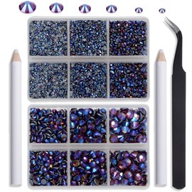 NCB Hotfix Iron on 8000pcs Crystal Rhinestones Round Gem for Crafts Decoration DIY Jewelry Making with a Tweezers and 2 Picking pens (Amethyst AB, 6Sizes SS4-SS30)