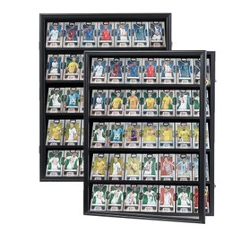 35 Graded Sports Card Display Case 2 Pack- Baseball Card Display Frame with UV Protection Clear View Lockable Wall Cabinet for Basketball Collectible Trading Card Black Finish