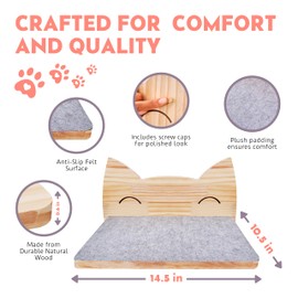 IDAE Cat Wall Shelf – Modern Wall-Mounted Furniture with Face Design – Wooden Perch for Large Indoor Pets – Natural Pine Climbing Shelf