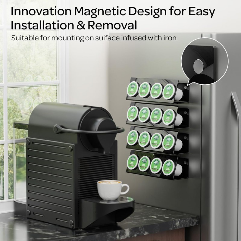 LifeMoreasy K Cup Holders, Acrylic Coffee Pods Organizer Stand Magnetic