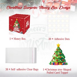 Birthday Money Box for Cash Gift Pull, Christmas DIY Birthday Money Box, Money Roll Gift Box, Surprise Gift Box for Parents, Loved Ones, Kids and Friends (2-Merry Christmas)