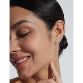 Stud Earrings for Women Set 2 Pairs 316L Hypoallergenic Earrings Surgical Steel Heart Earrings Clover Earrings Diamond Blue