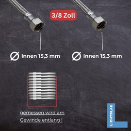 LICHTBLAU Kink Resistant Stainless Steel Hose I 40 cm I 3/8 Inch I Suitable for Drinking Water Tap Angle Valve Reinforced Hose Kitchen Tap Bathroom Toilet Cistern