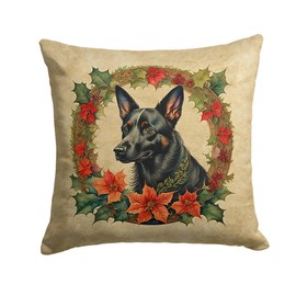 Caroline's Treasures DAC2308PW1414 Australian Kelpie Christmas Flowers Throw Pillow Machine Washable, Indoor Outdoor Decorative Pillow for Couch, Bed or Patio, 14Hx14W