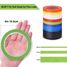 8Rolls Thin Painters Tape Total 176yards 1/8, 1/4, 1/2 inch Width Painter Tape Paint Tape masking Tape Pinstriping Tape, DIY Art TapeSmart Selection, 3" Large Core Easy to Work for Big Projects