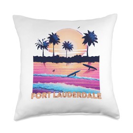 Fort Lauderdale Retro Beach Accessories Retro Fort Lauderdale Florida Souvenir Surf Throw Pillow, 18x18, Multicolor