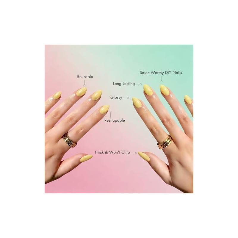 Uñas postizas cortas de cromo amarillo pastel, uñas postizas almendradas
