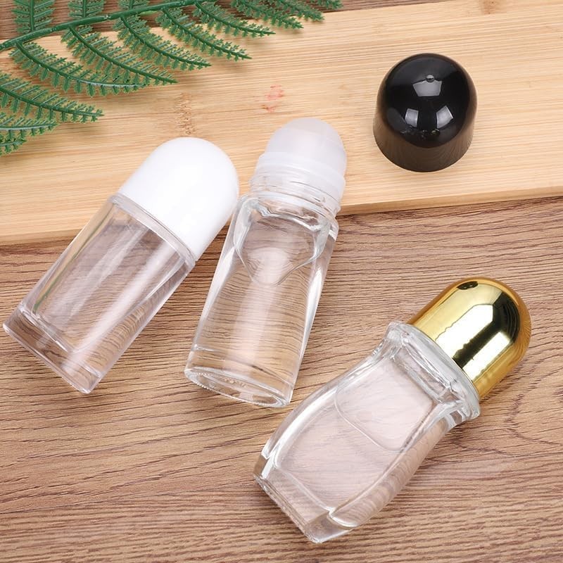 aoukoslt 2Pcs White 50ML Glass Empty Roller Bottles with Plastic