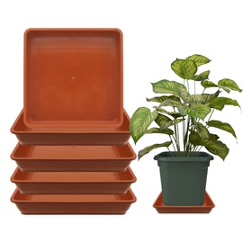 Terracotta 5-Pack 11.4" Square Plant Saucers for 10" Pots - Indoors & Outdoors - Plastic Plant Drip Tray