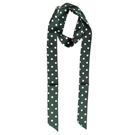 Caprilite 2m Super Long Women's Skinny Scarf Satin Slim Ribbon Thin Fashion Faux Silk Ladies Scarves (Emerald Green White Polka Dot Print)