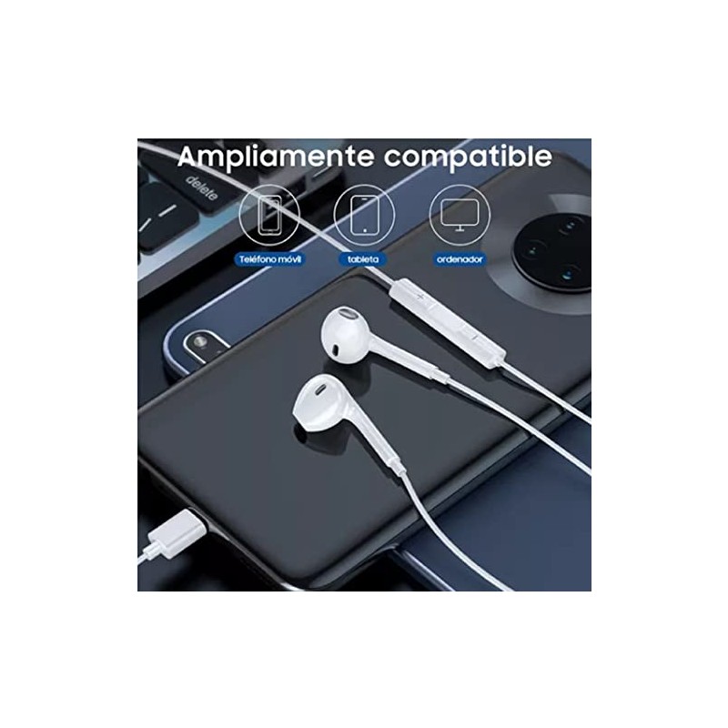 Tech Uino Auriculares USB C de 1.2m con Micrófono, Compatibles