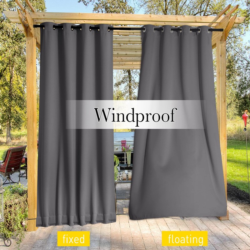 NICETOWN 2 Panels Outdoor Curtains for Patio Waterproof & Windproof,