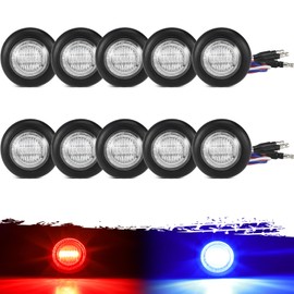 Partsam 10Pcs Dual Revolution 3/4" Round LED Marker Light Red to Blue Auxiliary Light Side Marker Clearance Light Indicators with Bullet Connector for Trailer Truck Pickup Camper RV