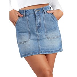 Genleck Denim Skirts for Women – Cargo Jean Skirts with Pockets High Waist Stretch Cute Y2K Casual Mini Skirts