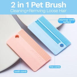 Silicone Pet Hair Removal Tool 2-in-1 Dog Cat Brush for Shedding & Lint Remover for Carpet Couch 2 Pack Pet Supplies (Pink and Blue)