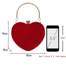 Ashdown Women Evening Clutch Bags Suede Heart Shaped Handbag Party Wedding Shoulder Bag Purse,Red